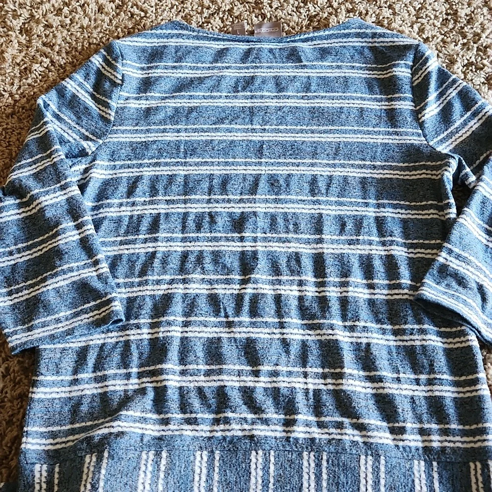 Chico's womans size 1 blue and white stripe casual shirt - Picture 6 of 7